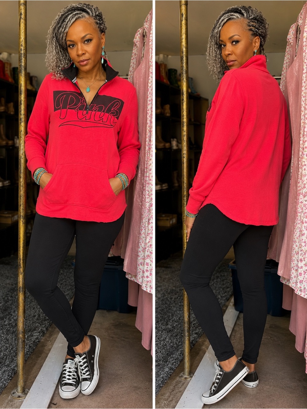 PINK Victoria's Secret Red Half-Zip Fleece Pullover